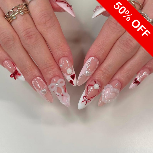 Luxury 3D Coquette Heart & Bow Press On Nails - Long Stiletto