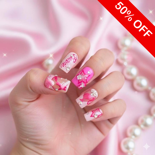 Barbiecore Y2K 3D Charm Press On Nails - Pink Square
