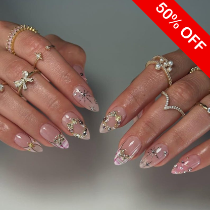 Coquette Luxury 3D Bow Press On Nails - Almond Pink Plaid