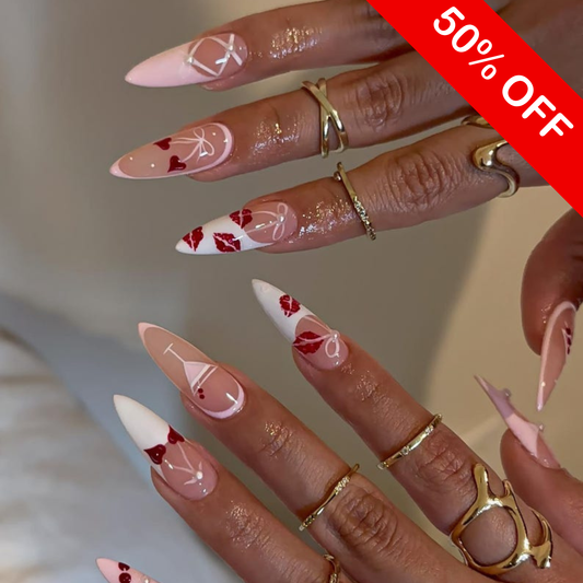 Romantic Coquette Lips & Bows Press On Nails - Long Almond