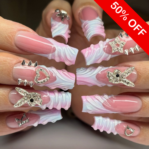 Y2K Aesthetic 3D Bunny & Spike Press On Nails - Long Coffin