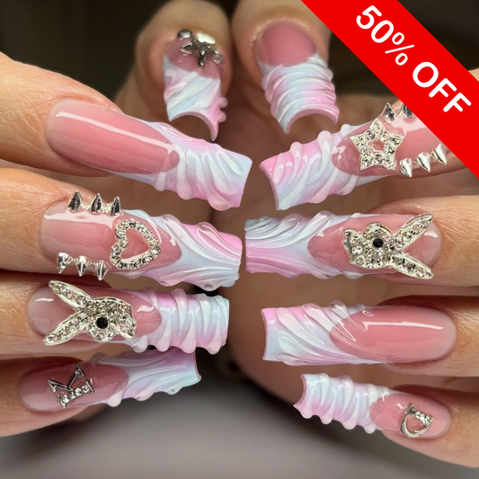 Y2K Aesthetic 3D Bunny & Spike Press On Nails - Long Coffin