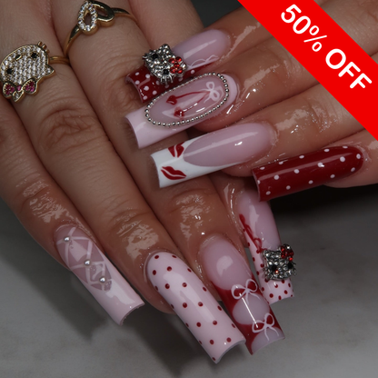 Hello Kitty Holiday Romance 3D Charm Press On Nails - XL Square