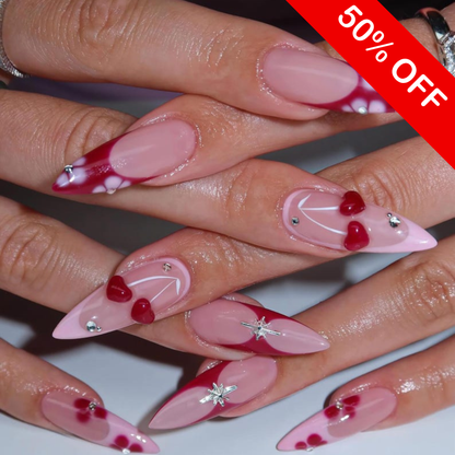 3D Cherry Blossom & Starburst Press On Nails - Long Stiletto