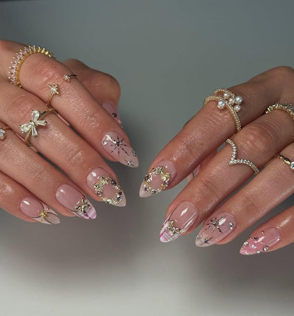 Coquette Luxury 3D Bow Press On Nails - Almond Pink Plaid