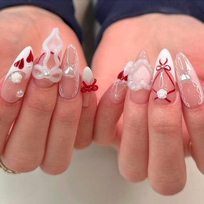 Luxury 3D Coquette Heart & Bow Press On Nails - Long Stiletto
