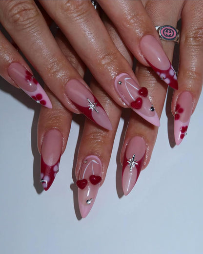 3D Cherry Blossom & Starburst Press On Nails - Long Stiletto