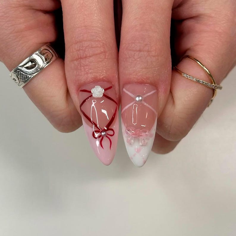 Luxury 3D Coquette Heart & Bow Press On Nails - Long Stiletto