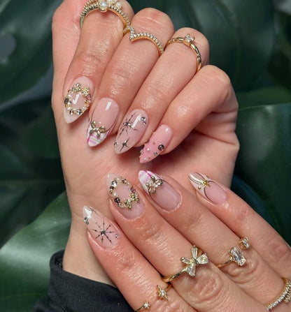 Coquette Luxury 3D Bow Press On Nails - Almond Pink Plaid