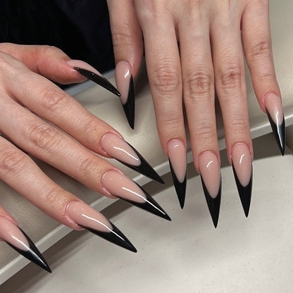 Midnight Noir V-Cut French Press On Nails - XL Stiletto