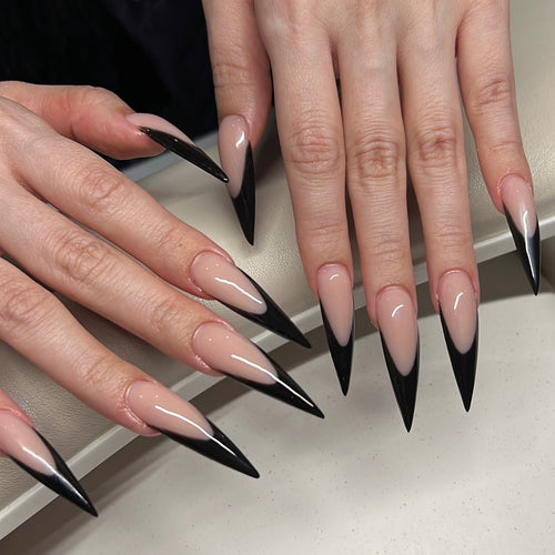 Midnight Noir V-Cut French Press On Nails - XL Stiletto