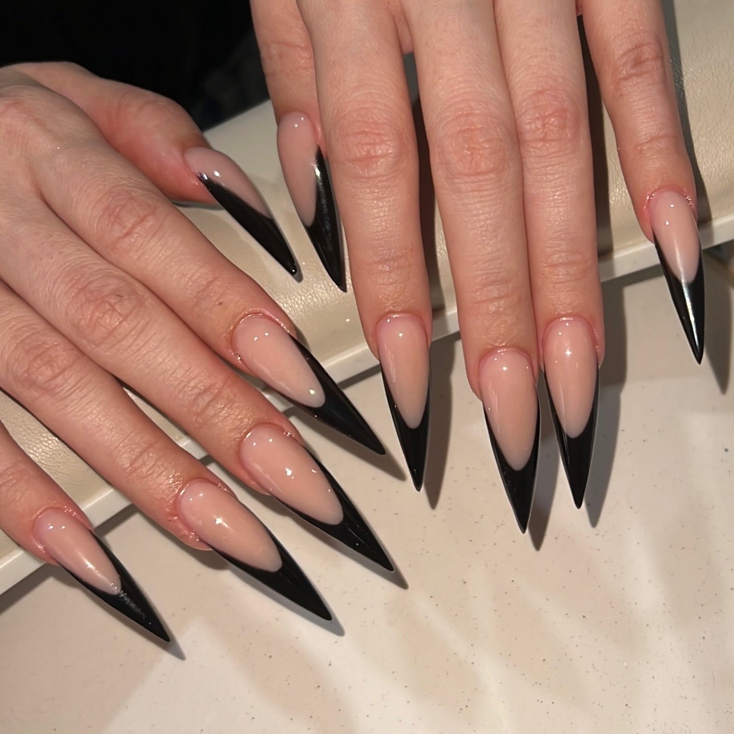 Midnight Noir V-Cut French Press On Nails - XL Stiletto