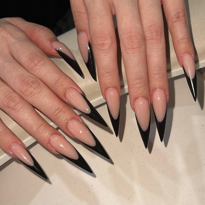 Midnight Noir V-Cut French Press On Nails - XL Stiletto