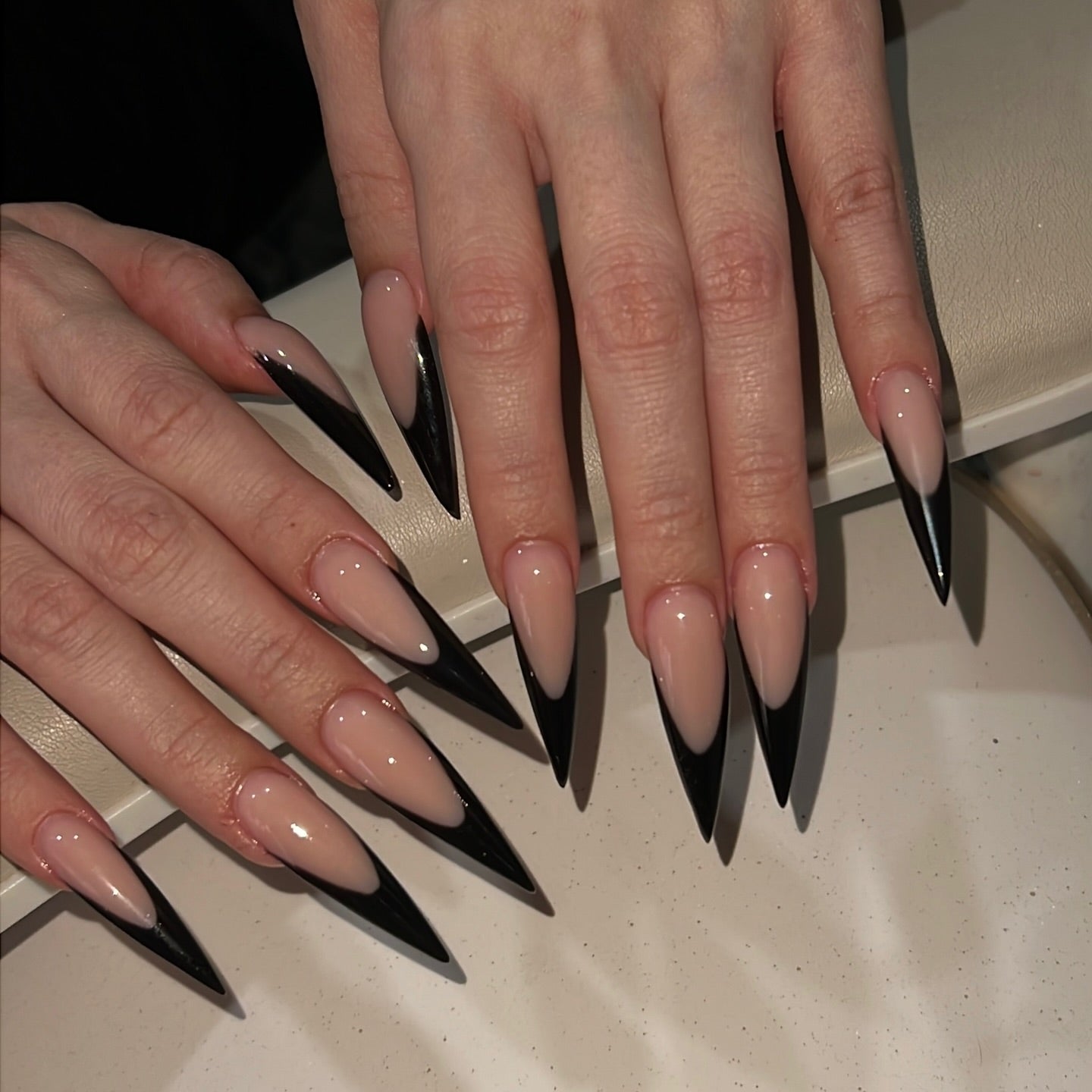 Midnight Noir V-Cut French Press On Nails - XL Stiletto