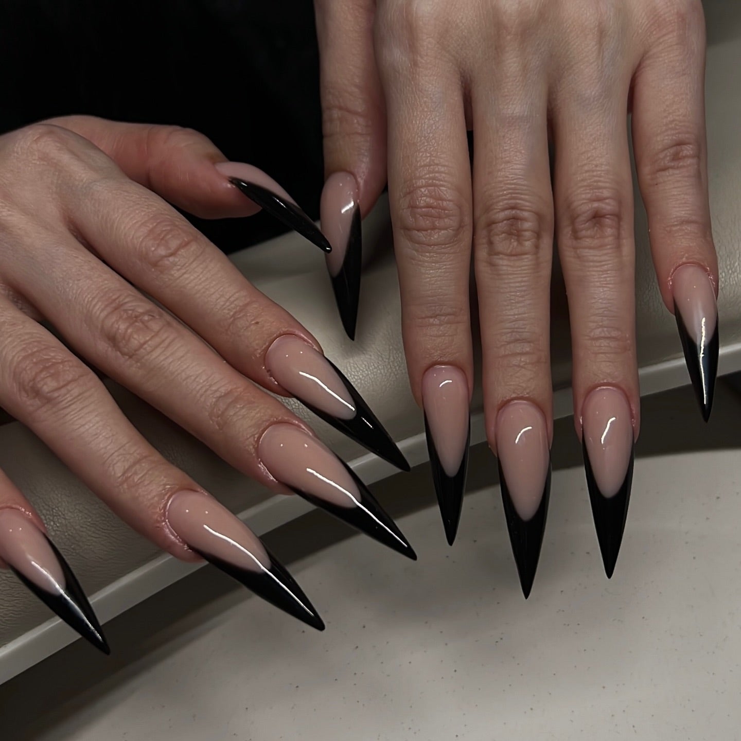 Midnight Noir V-Cut French Press On Nails - XL Stiletto