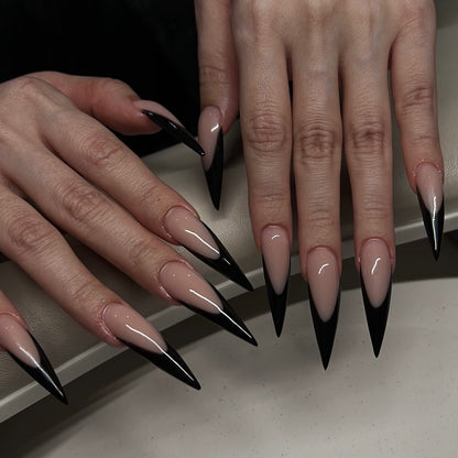 Midnight Noir V-Cut French Press On Nails - XL Stiletto