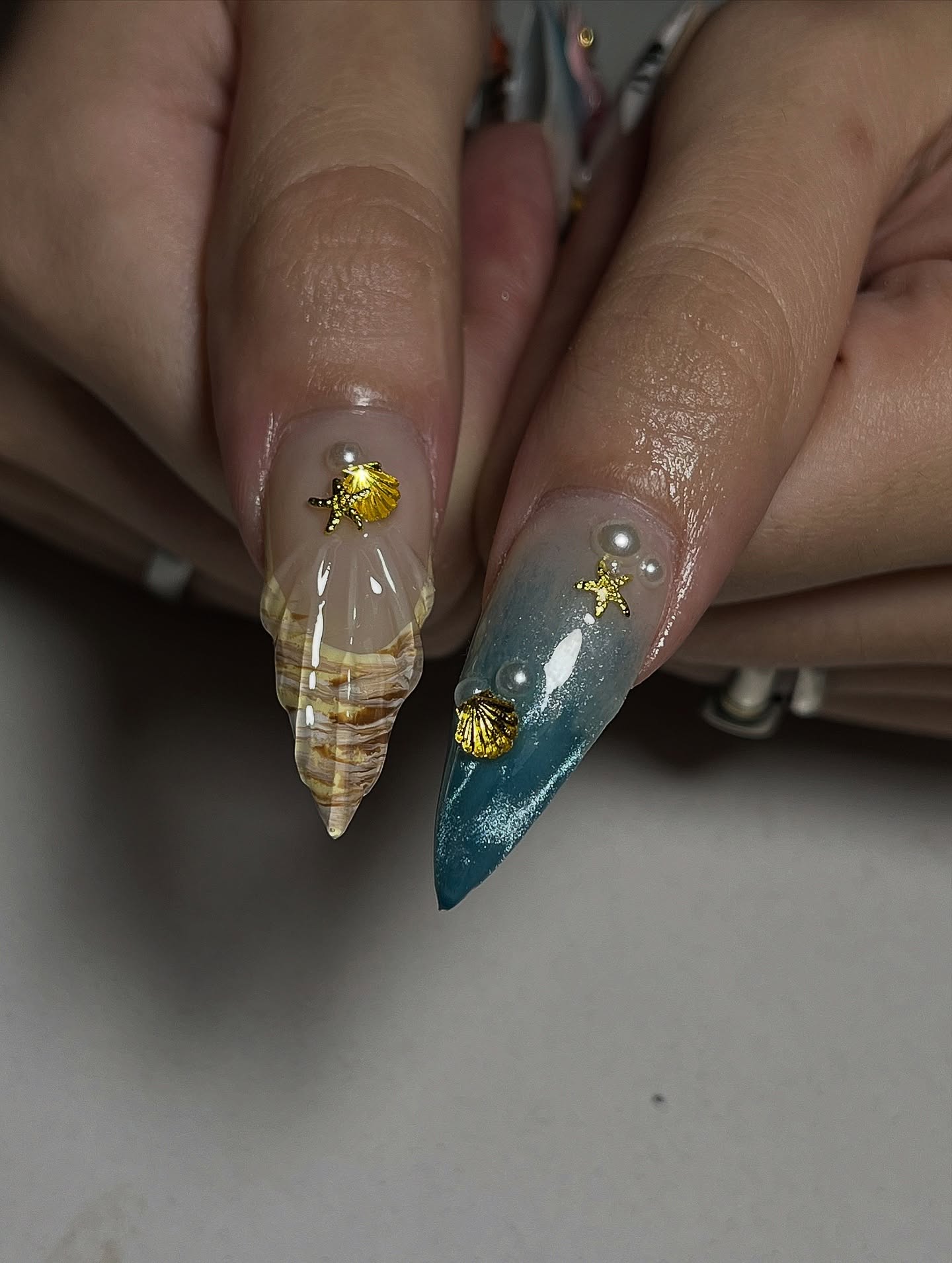 Tropical Hibiscus & Tiger Print Press On Nails - 3D Shell & Flower - Long Stiletto