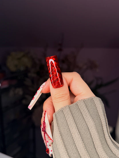 Romantic 3D Ribbon & Kiss Press On Nails - Long Square Luxury Set