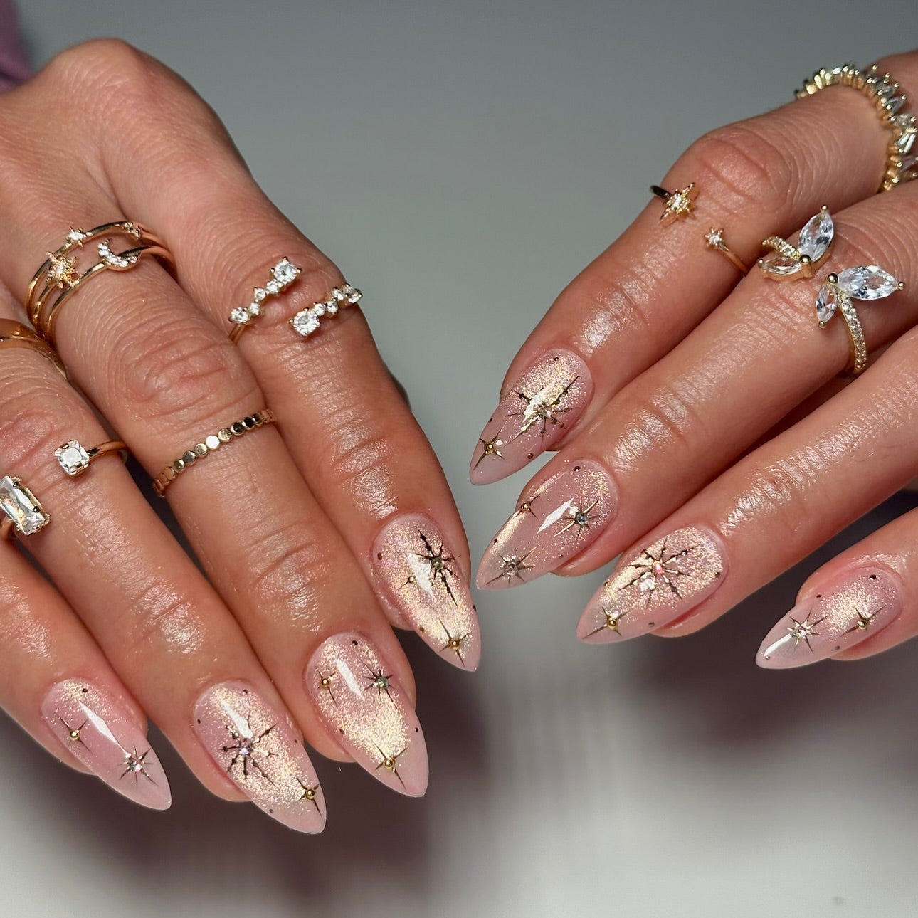 Celestial Star Cat Eye Press On Nails - Long Almond