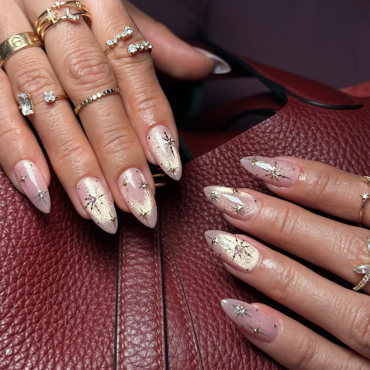 Celestial Star Cat Eye Press On Nails - Long Almond