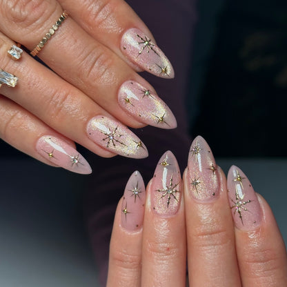 Celestial Star Cat Eye Press On Nails - Long Almond