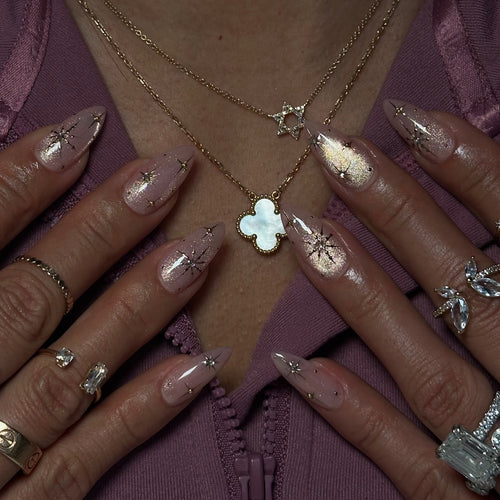 Celestial Star Cat Eye Press On Nails - Long Almond