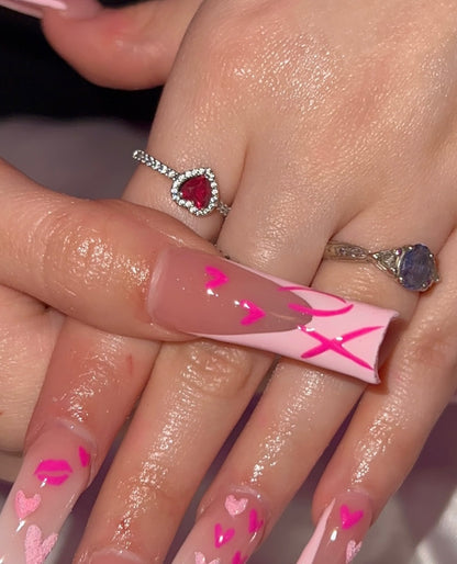 Lover's Corset & 3D Bow Press On Nails - XL Square Sugar Glitter Set