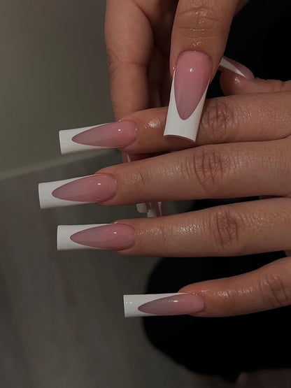 Minimalist Deep V-Cut White French Press On Nails - XL Square
