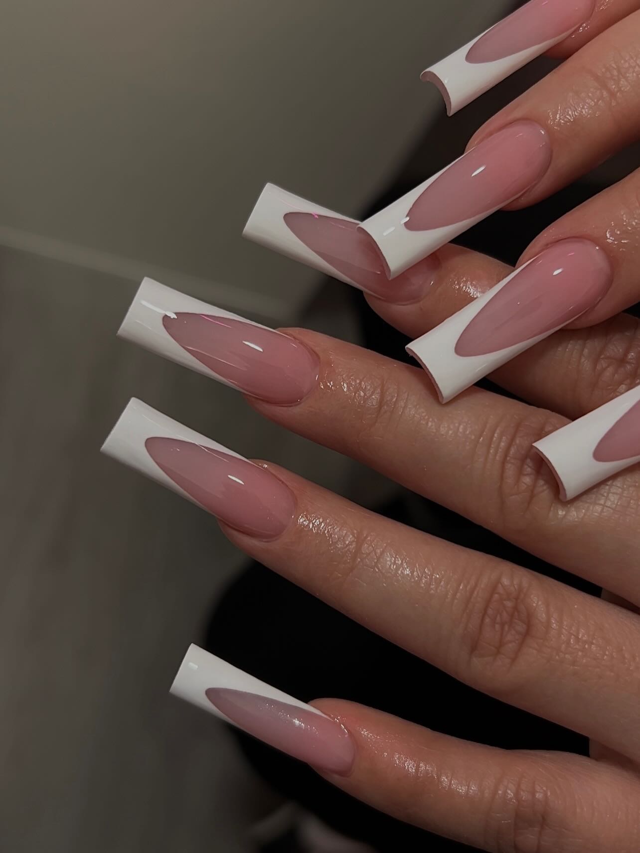 Minimalist Deep V-Cut White French Press On Nails - XL Square