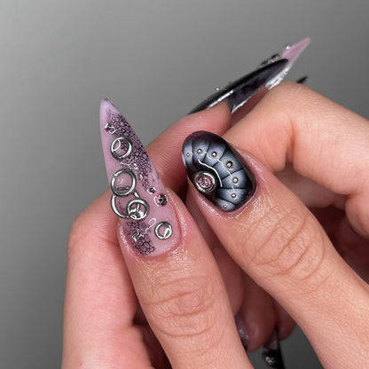 Dark Coquette 3D Orchid & Spike Press On Nails - XL Stiletto