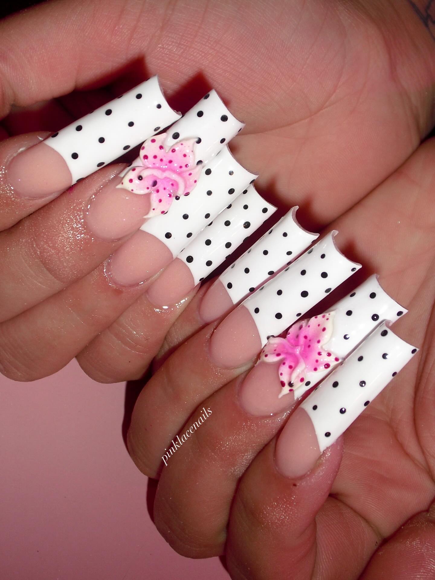 3D Cherry Heart & Scalloped French Press On Nails - Long Stiletto