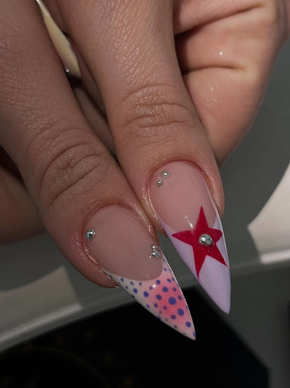 Pastel Y2K Mix & Match Star Press On Nails - Airbrush Aura - Long Stiletto