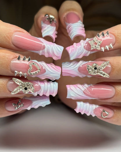 Y2K Aesthetic 3D Bunny & Spike Press On Nails - Long Coffin
