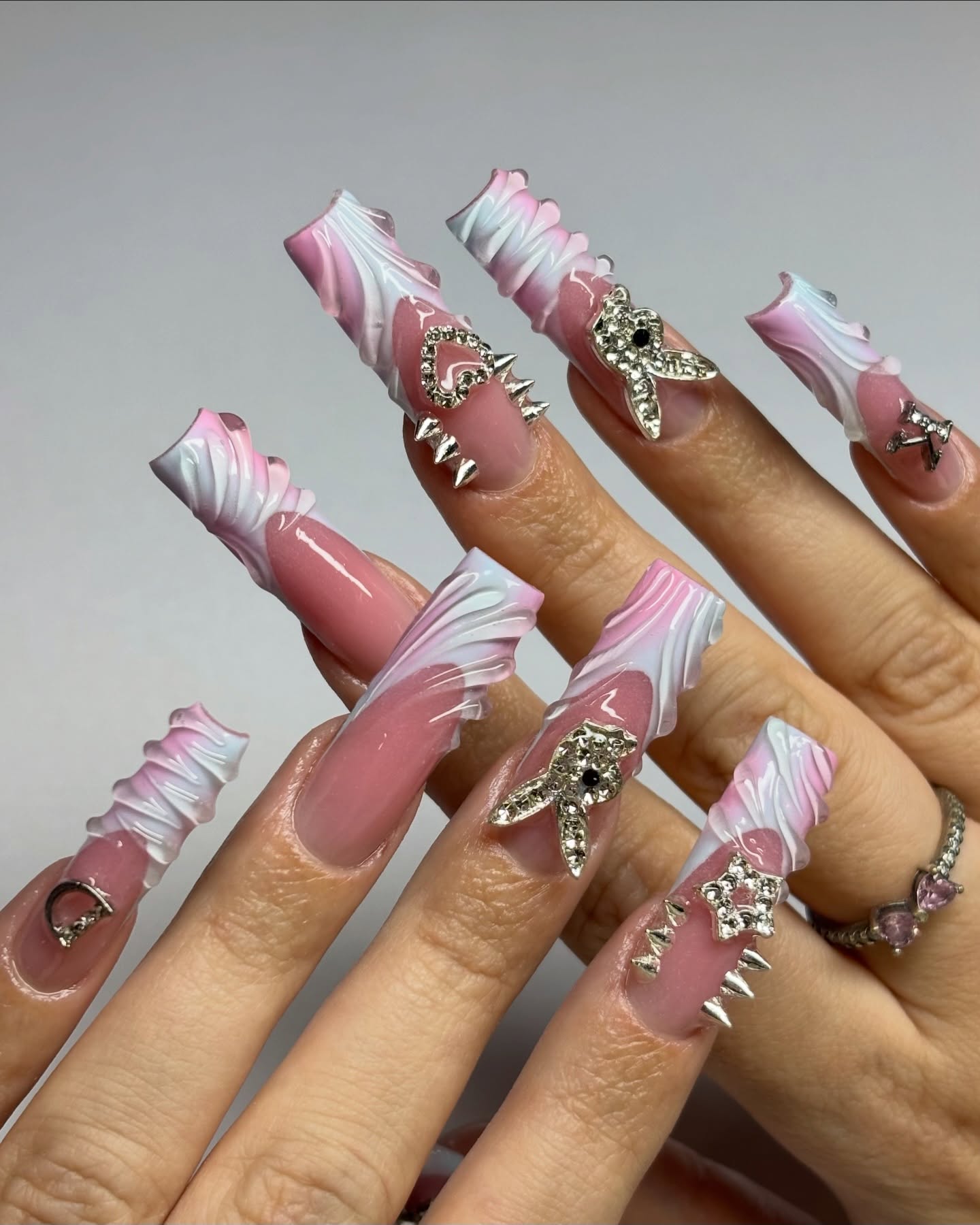 Y2K Aesthetic 3D Bunny & Spike Press On Nails - Long Coffin
