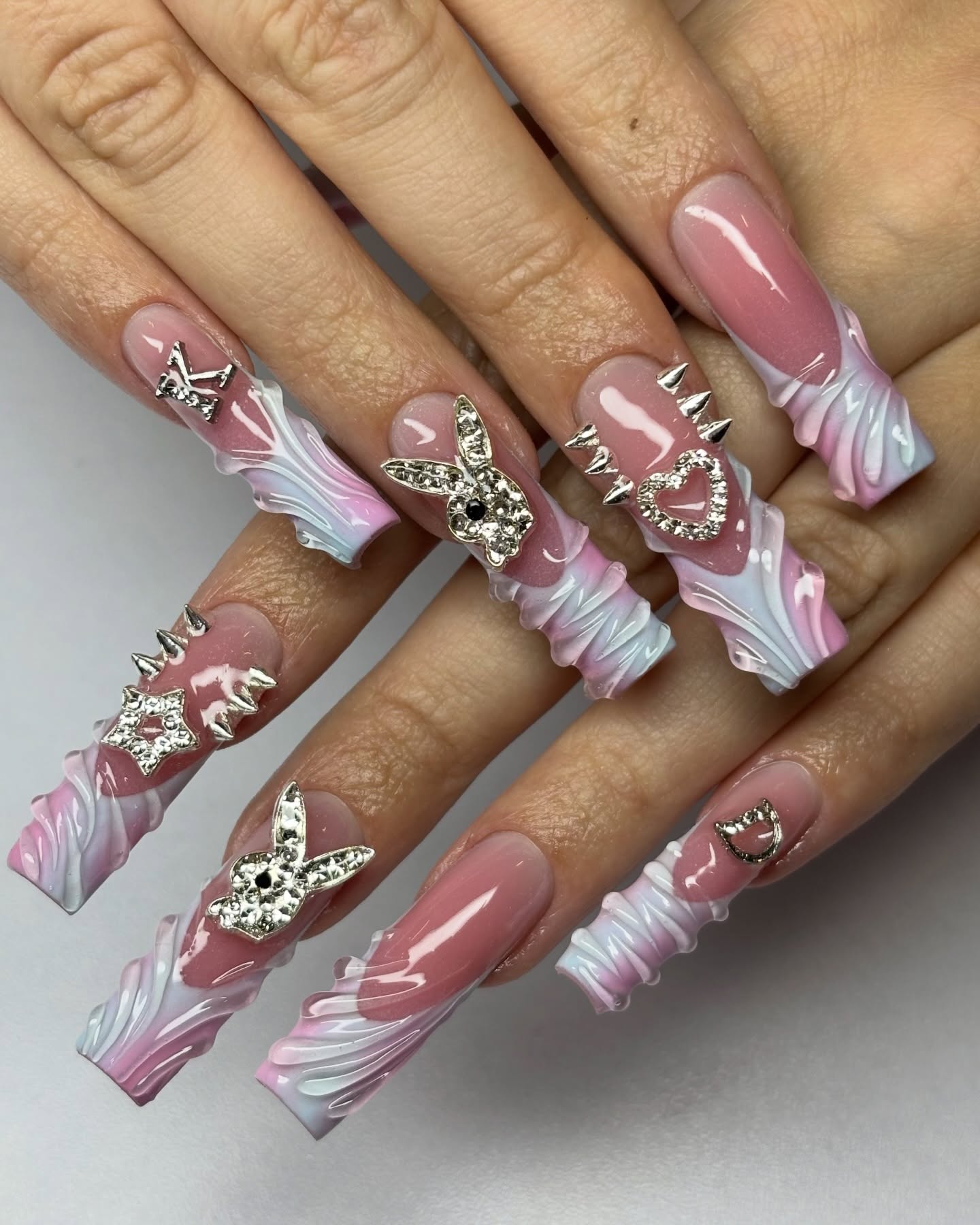 Y2K Aesthetic 3D Bunny & Spike Press On Nails - Long Coffin