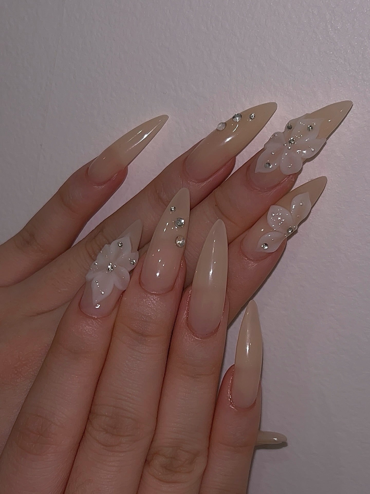 Celestial Nude Blossom 3D Floral Press On Nails - XL Stiletto